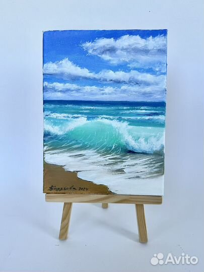 Картина маслом на холсте, морской пейзаж, волна