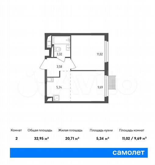 2-к. квартира, 33 м², 15/17 эт.
