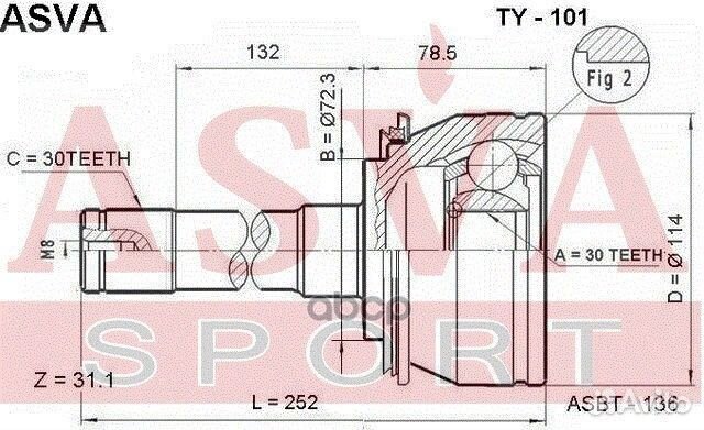 Шрус внешний перед прав/лев TY-101 TY101 asva