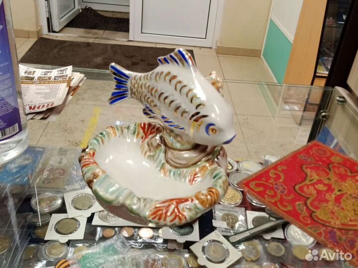 Фарфоровая Статуэтка Пепельница Карп Дулево