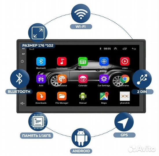 Автомагнитола на андроид, 2дин, 7 дюймов