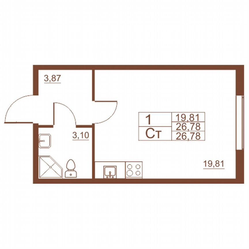 Квартира-студия, 27,1 м², 1/11 эт.