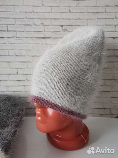 Шапка двойная из ангоры ручная работа