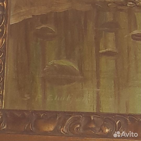 Антикварная картина холст масло 19 век пейзаж