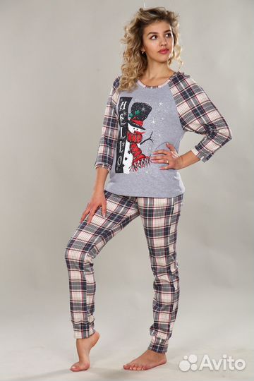 Оптом. ТК Пижама - клетка серый №Н-230