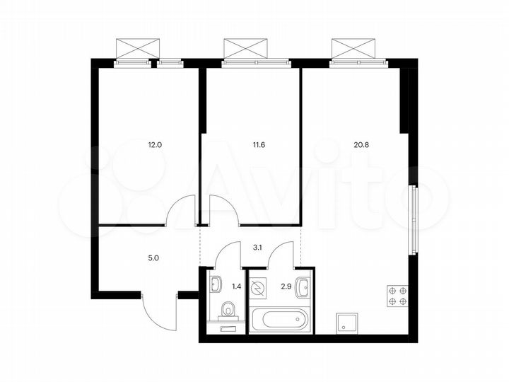 2-к. квартира, 56,8 м², 13/25 эт.