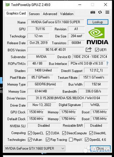 Видеокарта GTX 1660 super 6gb(Гарантии днс)