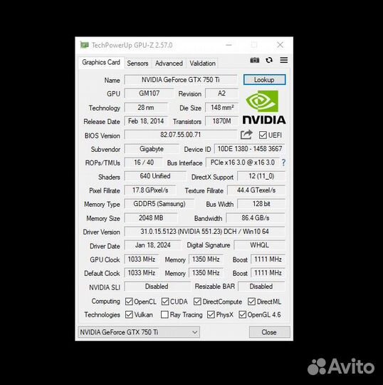 GigaByte GeForce GTX 750 Ti OC 2Gb gddr5