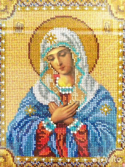 Вышитая бисером икона Божья Матерь Умиление