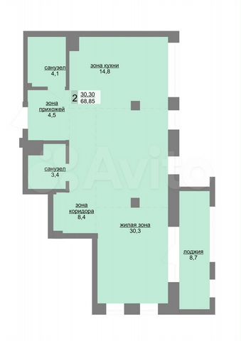 2-к. квартира, 69,1 м², 8/31 эт.
