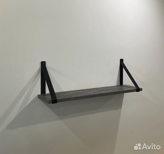 Полка настенная в стиле лофт, цвет темно-серый
