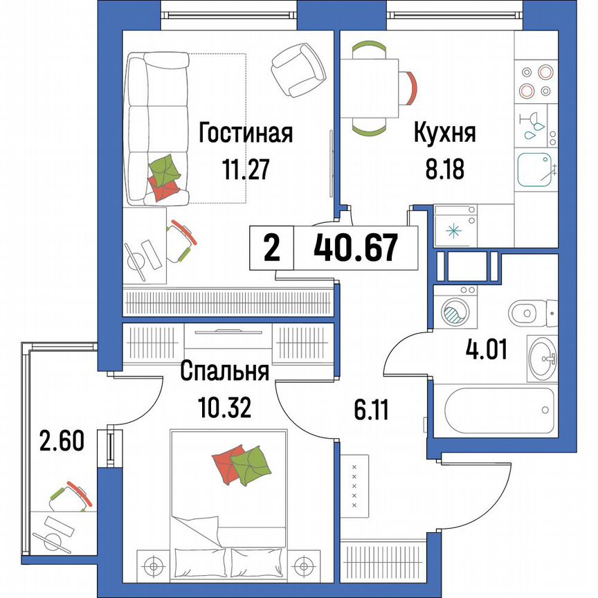 2-к. квартира, 40,7 м², 13/16 эт.