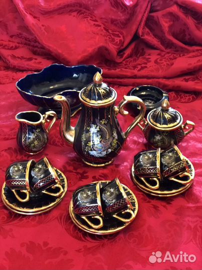 Сервиз чайный, кобальт с позолотой, 17 предметов