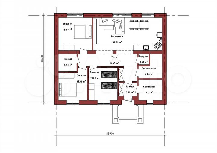 Дом 114 м² на участке 10 сот.