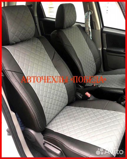 Чехлы Suzuki SX4 из экокожи чёрно-серые Ромб