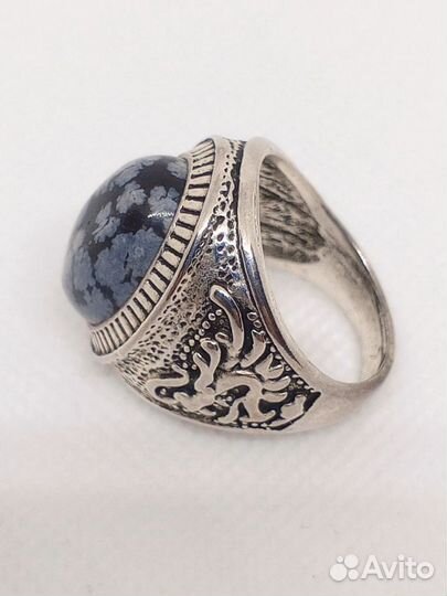 Винтажное кольцо со снежным обсидианом