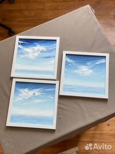 Картина маслом пейзаж море небо Триптих