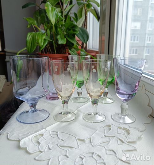 Рюмки и бокальчики СССР тонкое цветное стекло