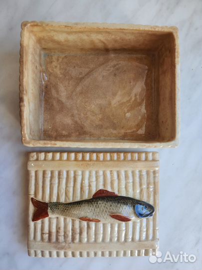 Старинная масленка икорница шкатулка рыба,конец 19
