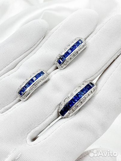 Золотые серьги с бриллиантами, сапфир 585 / 6.96 г