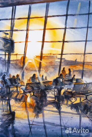 Картина акварелью закат 