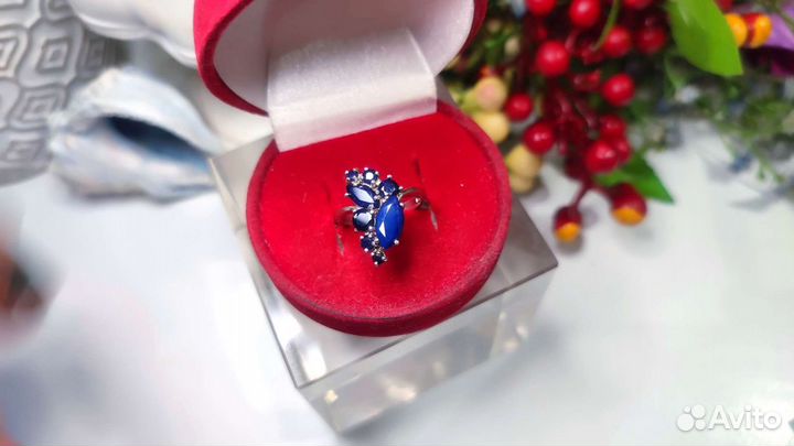 Кольцо с цейлонскими сапфирами 3ct 16 разм 925