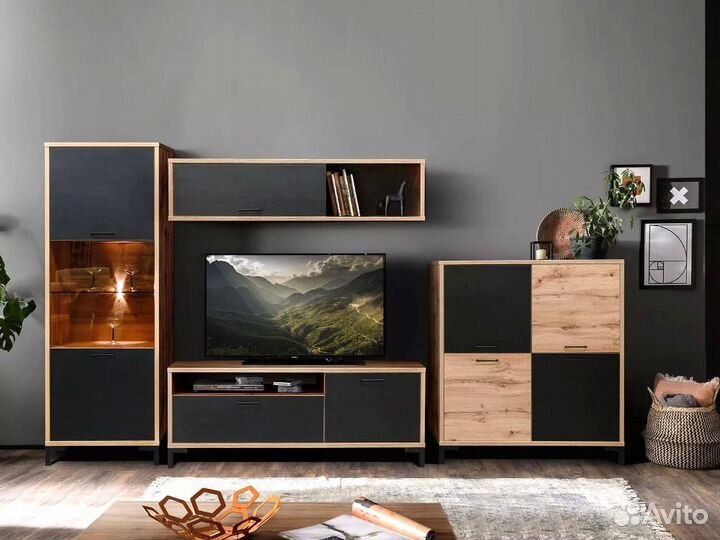 Тумба блэквуд, Дуб Вотан + чёрный, П556.05