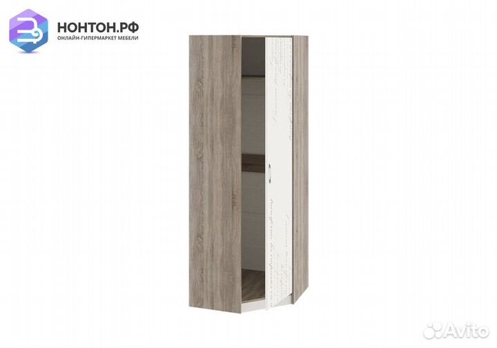 Угловой шкаф Брауни фон бежевый с рисунком / дуб с