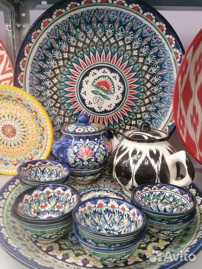 Тарелка Блюдо Ляган 38см Узбекская посуда г.Риштан