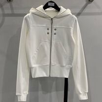 Rick Owens Crop Full Zip-Up Hoodie White