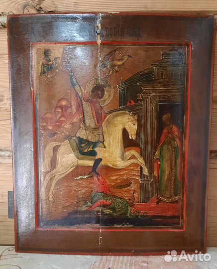 Икона старинная Святой Георгий Победоносец 19 век