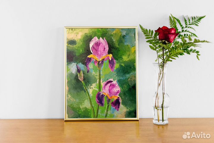 Картина маслом цветы 20*25 см. Ирисы. Масло