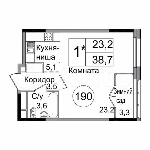 Квартира-студия, 38,6 м², 9/9 эт.