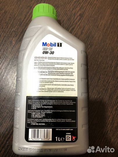 Синтетическое моторное масло mobil 1 ESP 0W-30, 1