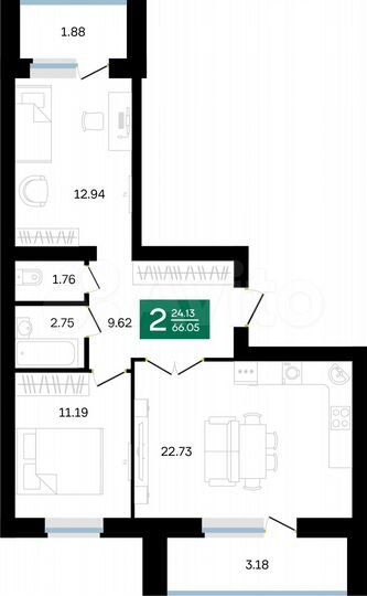 2-к. квартира, 66,1 м², 7/10 эт.