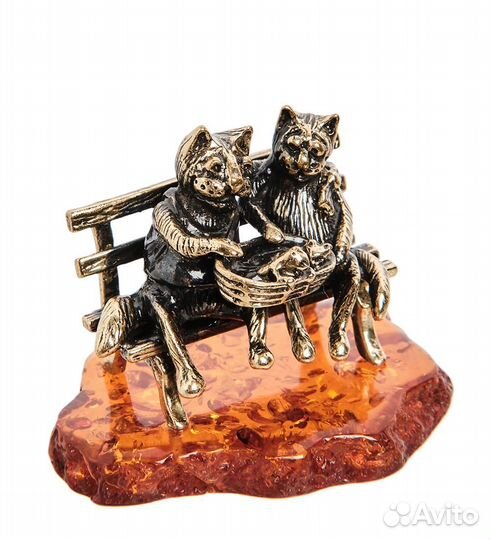 Фигурка Коты Пара с котятами (латунь, янтарь) A2087914