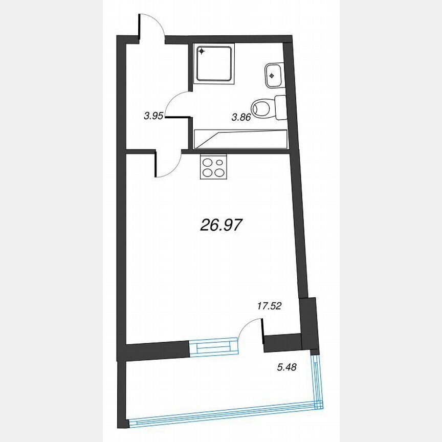 Квартира-студия, 30,8 м², 21/22 эт.