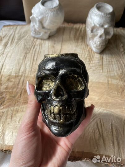 Череп бетонный ручная работа подсвечник