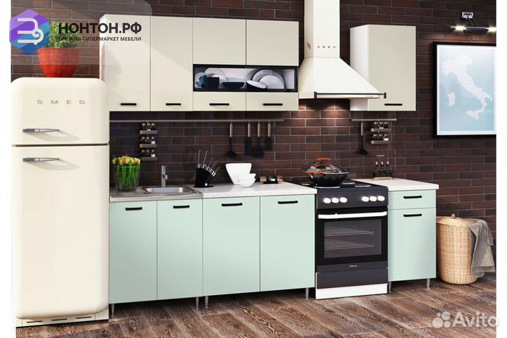 Кухня Рио-2 1.8м бежевый / мята