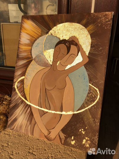 Интерьерная картина акрилом любовь пара позолота