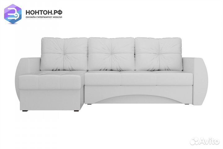 Диван угловой еврокнижка Сатурн экокожа белая