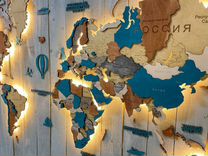 Карта мира деревянная с подсветкой, разные цвета