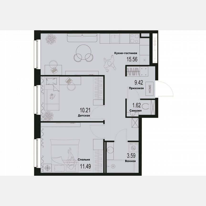 2-к. квартира, 51,9 м², 2/12 эт.