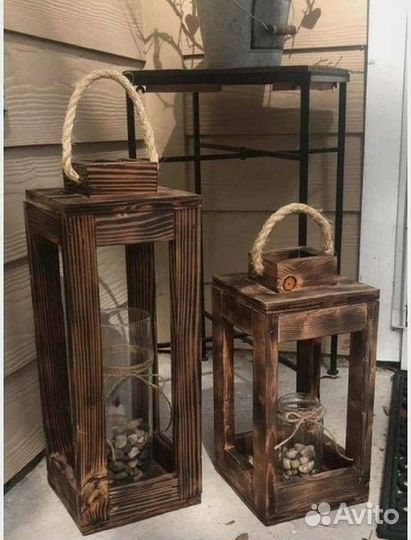 Фонарь декоративный кашпо деревянный