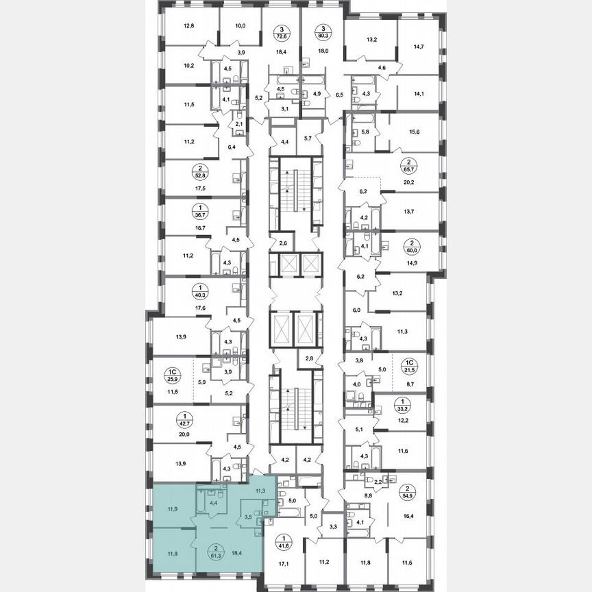 2-к. квартира, 61,3 м², 17/20 эт.