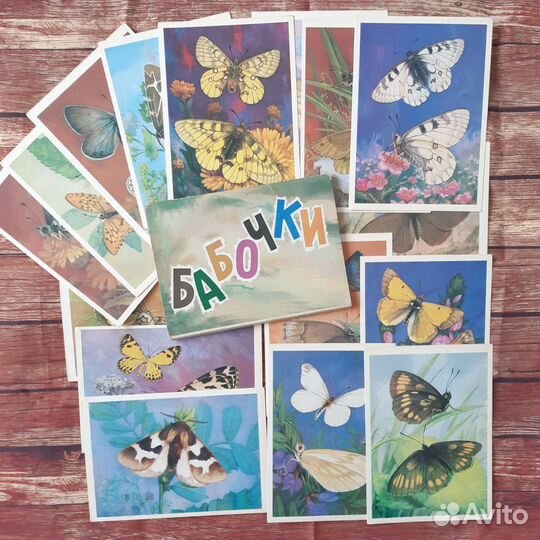 Бабочки, набор винтажных открыток, 1986г