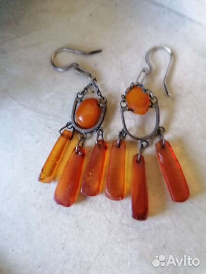 Серьги янтарь СССР винтаж серебро