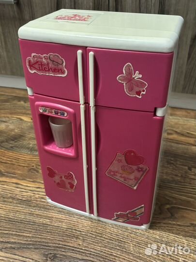 Игрушечный холодильник б/у + еда мини лента