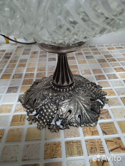 Фруктовница хрусталь на мельхиоровой ножке СССР