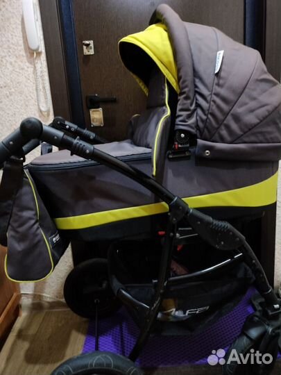 Коляска модульная 2 в 1 серо-салатовая
